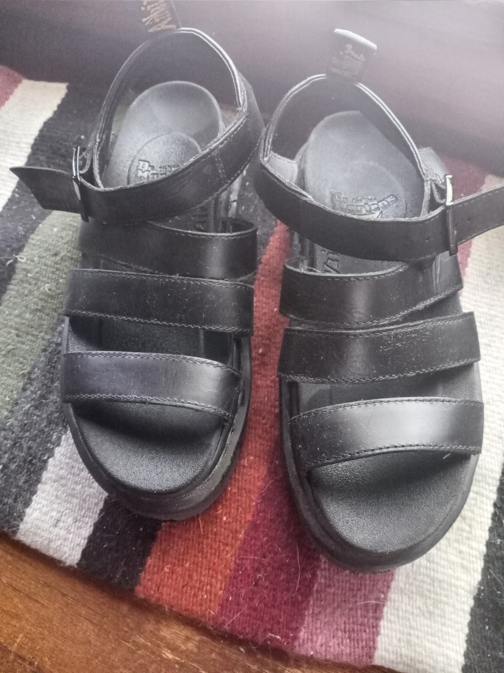Dr. Martens Black Leather Strappy Lug Sole Sandals
